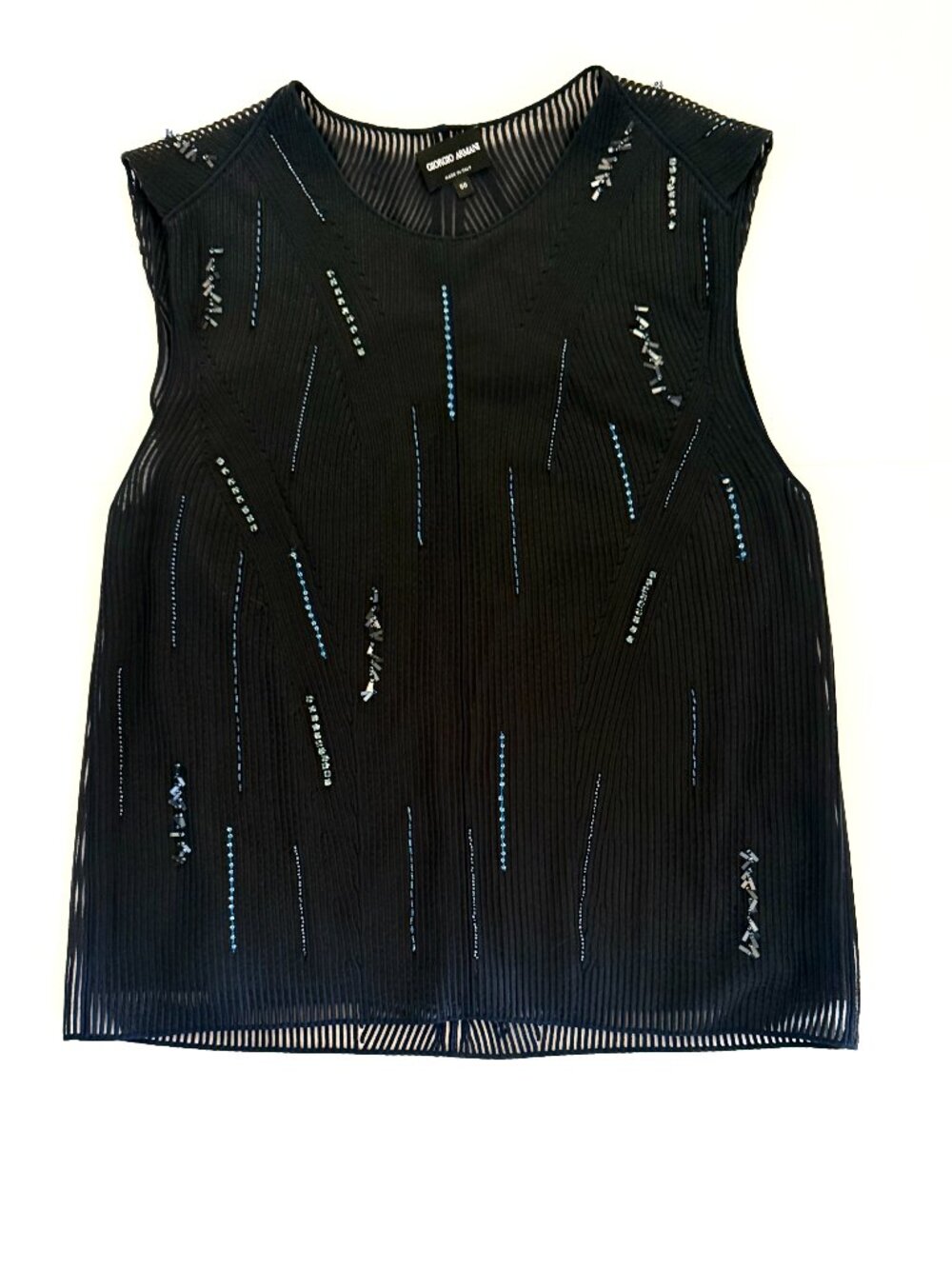 Giorgio Armani Vintage Sheer Beeded Seqin Pleated Sleeveless Top
